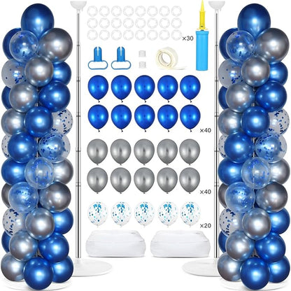 2 Sets Navy Blue and Silver Balloon Column Stand Kit by Naozinebi