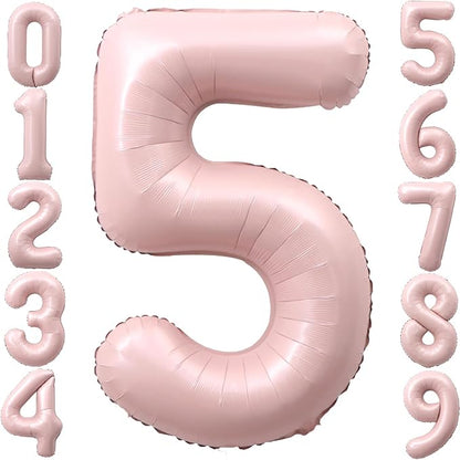 40 Inch Light Pink Number 5 Foil Big 0-9 Giant Digital Balloon | 5th by SULALABOO