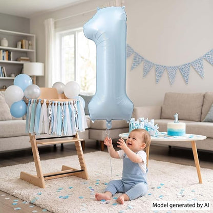 Baby Blue Number 1 Balloon 40 Inch, Foil Sky Pastel Numeral Party Supplies | - Image 2