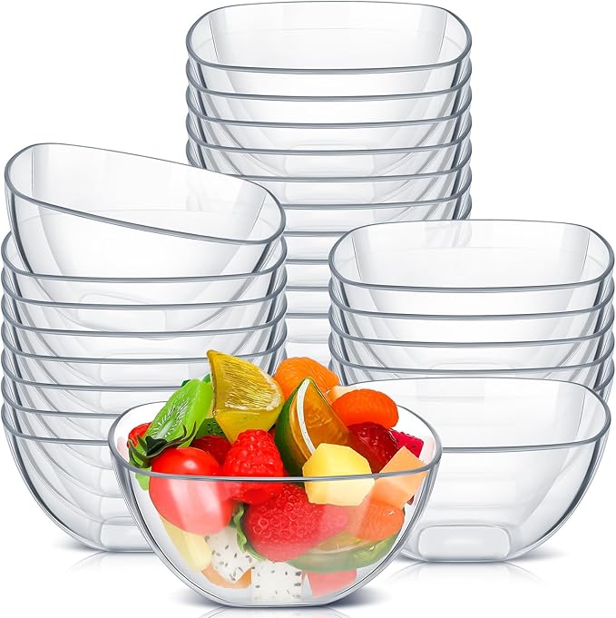 Lallisa 24 Pcs Clear Acrylic Serving Bowls Plastic 16 oz Square Party Snack or Salad Bowl Disposable Plastic Party Bowls for Weddings Baby Shower Buffet Party Snack Chips Candy or Salad