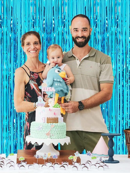 Light Blue Tinsel Foil Fringe Curtain, Photo Booth Backdrop | 2 Pcs 3.2ft x - Image 2
