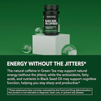 Cold Pressed Black Seed Oil Liquid Capsules with Green Tea Extract for Energy and Digestive Health Support - 60 Count - Nigella Sativa Supplement - Unflavored, Vegan, Non-GMO - 1 Month Supply