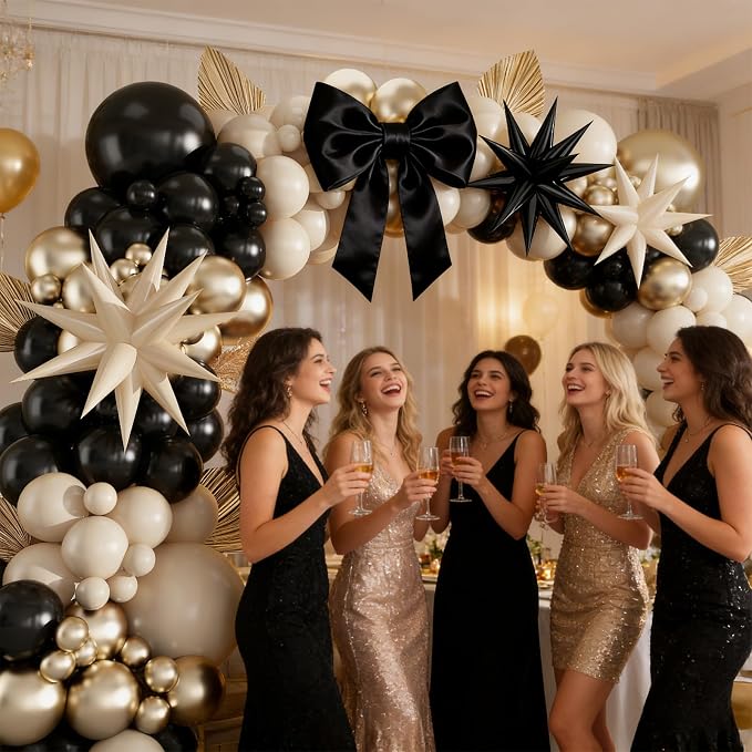 Black and Gold Balloon Arch Kit 138Pcs Chrome Gold Sand White Star Foil Balloons - Image 4