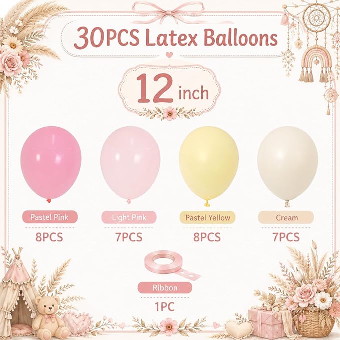 Pink and Yellow Balloons, 12 Inch Pastel Baby Light Pink Yellow Sand White - Image 3