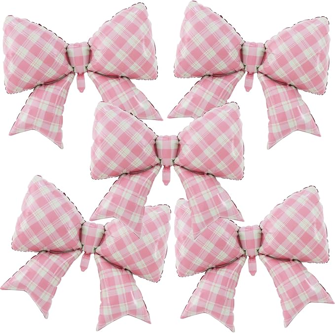 38 Inches Bow Balloon Checkered Pink by Vuzvuv