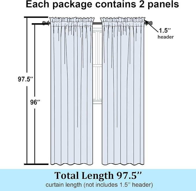 Simplebrand Grey Semi Sheer Curtains 96 Inches Long 2 Panels, Light Filtering - Image 7