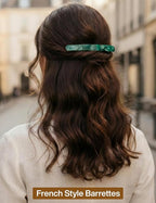 4 Inch Large Hair Barrettes for Women - Strong Hold French Clips for Thick/Thin Hair, Tortoiseshell Acetate Accessories for Ponytail, Half-Up Hairstyles - 3 Pack (Brown, Green, Grey Black)