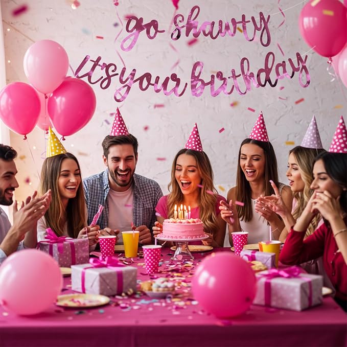 BEISHIDA Bright Pink Pre-Strung Go Shawty It's Your Birthday Banner Decor | - Image 5