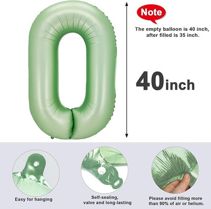 Number 0 Balloon Birthday Decorations, 40In Sage-Green Balloons - Image 8