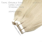 Lacer Blonde Tape in Hair Extensions Human Hair Natural Light Platinum Blonde Seamless Tape in Extensions Double Sided PU Skin Weft 50g 20pcs/set 22 Inch