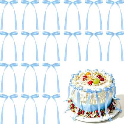 NEBURORA 50 Pcs Blue Bows for Cake Decoration Party Ribbon Bowknots | Pastel by NEBURORA