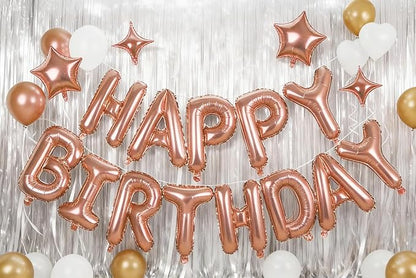 Rose Gold Happy Birthday Balloons Banner Sign Mylar letter Party Decoration | - Image 3