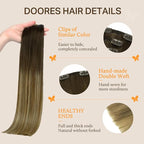DOORES Hair Extensions Clip in Human Hair, Balayage Dark Brown to Chestnut Brown and Dirty Blonde 100g 14 Inch 7pcs, Remy Clip in Extensions Real Natural Straight Weft