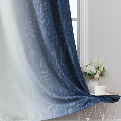 Sage Green and Navy Blue Ombre Blackout Curtains 45 Inches Long, Full Room - Image 6