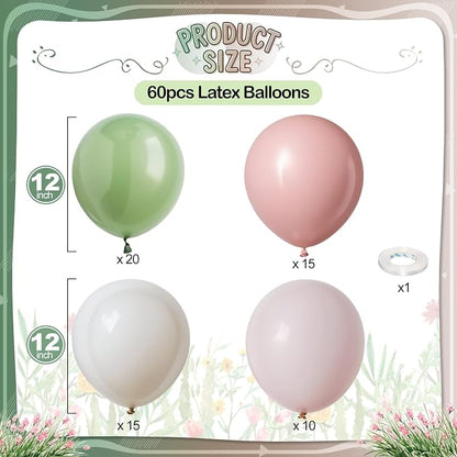 Sage Green Pink Balloons, Blush Sand White Balloon - Image 2