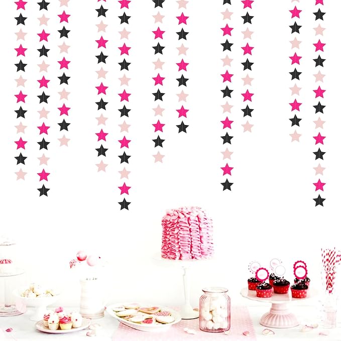 Hot-Pink Black Birthday Party-Decorations Garland - 62ft Twinkle Little Star - Image 4
