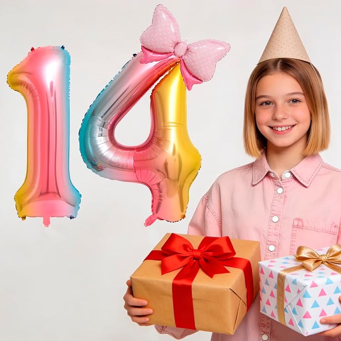 40-Inch Number 4 Gradient Giant Number Balloons And Mini Bow Balloons Foil - Image 3