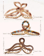 HAIMEIKANG 3 PCs Metal Acrylic Hair Bow Claw Clips - Strong Hold Non-Slip Large Gold Clips for Thick Hair