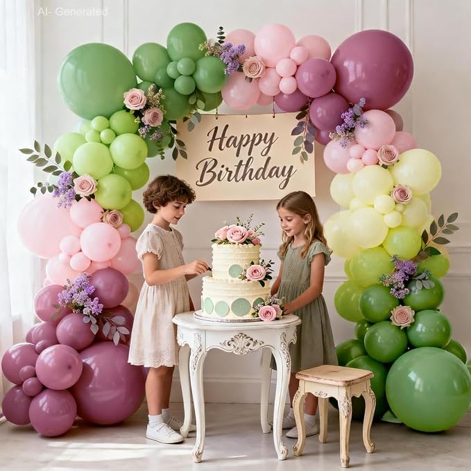 Pink Green Purple Balloons Arch Kit - Image 6