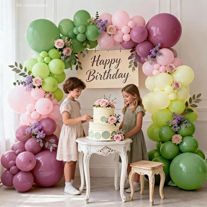 Pink Green Purple Balloons Arch Kit - Image 6