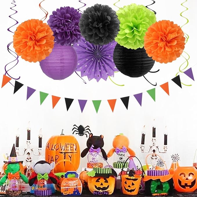 Black Purple Orange-Green Halloween Party-Decorations - Image 4