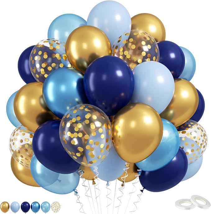 Metallic Chrome Blue Gold Balloons by FEYG