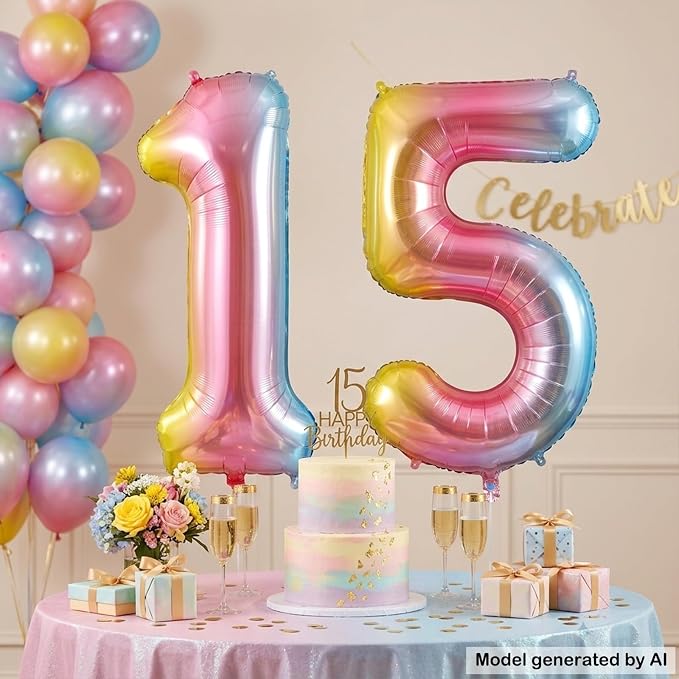 40 Inch Rainbow Foil Number 15 Balloon - Image 3