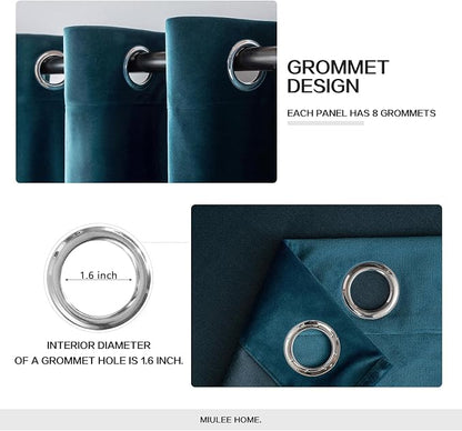 MIULEE Velvet Curtains Peacock Blue 52 x 108 Inch Length Set of 2 | Extra Long - Image 2