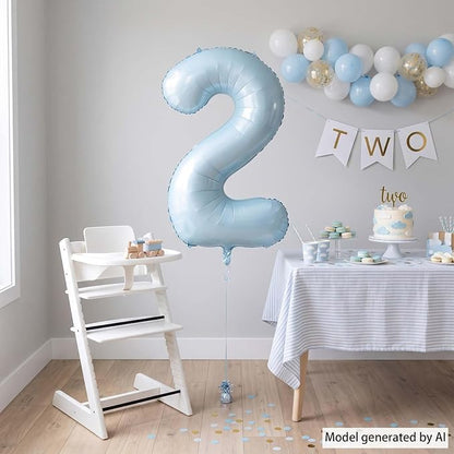 Baby Blue Number 2 Balloon 40 Inch, Muted Pastel Digit Theme Party Supplies | - Image 3