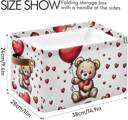 senya Valentine's Day Storage Basket, Love Bear Heart Balloon Foldable Fabric - Image 4