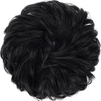 FESHFEN Messy Bun Hair Piece - Elastic Wavy Curly Hair Bun Scrunchies Extensions Synthetic Chignon Hairpieces for Women Girls, Black 1.5 oz