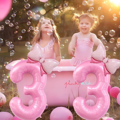 40 inch Number 2 Balloon with Bow Pink Happy Birthday Jumbo Number Balloon - Image 5