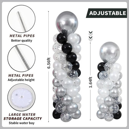 Black White and Silver Balloon Column Kit Set of 2, Balloon Towers | 102Pcs - Image 3