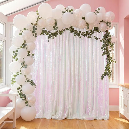 ShinyBeauty Iridescent Sequin Backdrop 5FTx7FT White by ShinyBeauty