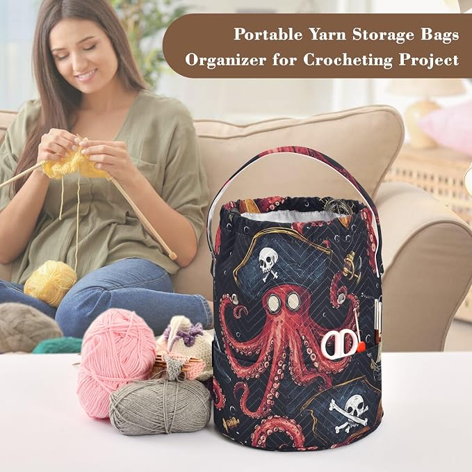 Yarn Bag Small Crochet Bag Drawstring Yarn Storage Organizer Knitting Project - Image 4