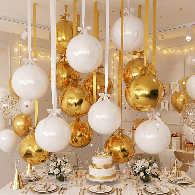 Jenaai 30 Set Graduation Foil Balloons Bulk 22 Inch 4d White and Gold Metallic - Image 8