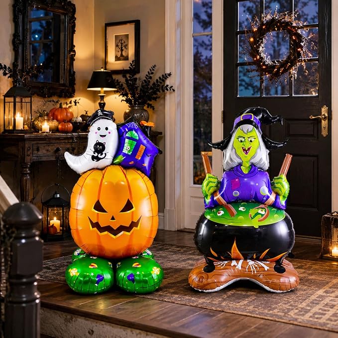 2 Pcs Halloween Balloons, Pumpkin Ghost Balloon and Witch Balloon, Large Foil - Image 7