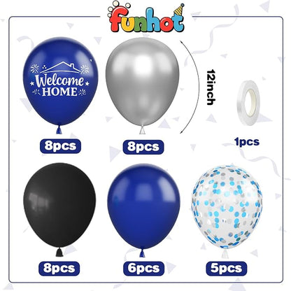 Blue and Silver Balloons for Welcome Home Party Decorations | 12-inch black - Image 2