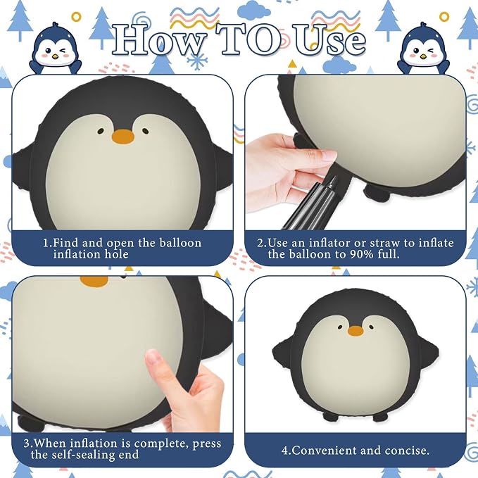 8PCS Cute Penguin Balloons Set, Large 21" Penguin Foil Balloons - Image 3