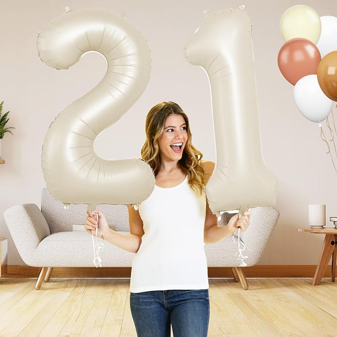 Biapian 40 Inch Cream Number 21 Balloon, 21st Birthday Balloons, Big Digital 21 - Image 5