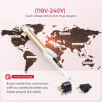 2 in 1 Curler and Straightener Travel Dual Voltage Curling Iron 1.25 Inch Normal Size Hair Curler Ceramic with EU/UK Plug Adapter for Travel Curling Wand Adjustable Temperature and Anti-Tangle