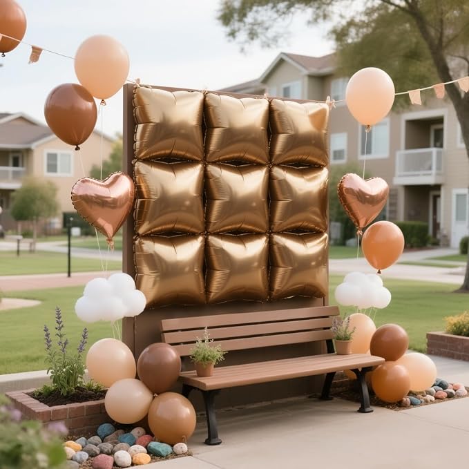 NISOCY 25PCS Brown Square Foil Balloons Wall Backdrop | Double Sided Balloon - Image 5
