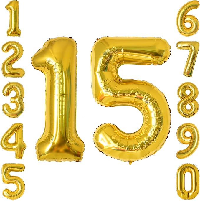 Gold Number 15 Balloon 40 Inch, Shiny Foil Decor by Unknown