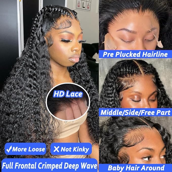28 Inch Deep Wave Lace Front Wigs Human Hair Pre Plucked 13x6 HD Transparent Lace Frontal Wigs Human Hair 200 Density Deep Curly Glueless Wigs For Women
