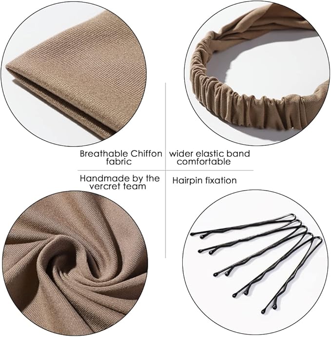 6 Pack Hair Scarf Headband for Women Elastic Bandana Head Scarf Large Boho Triangle Kerchief with Clips Non Slip Scarves