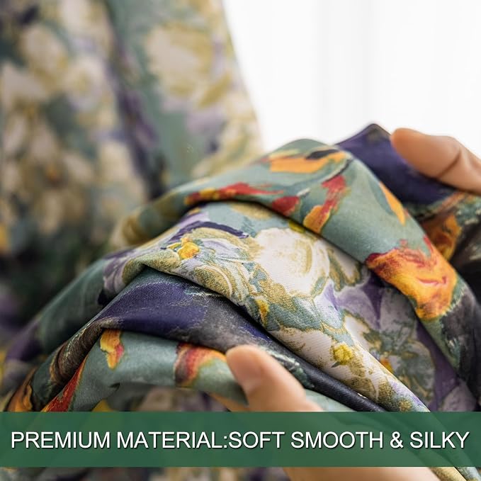 SUOUO Dark Green Vintage Floral Blackout Curtains - Image 8