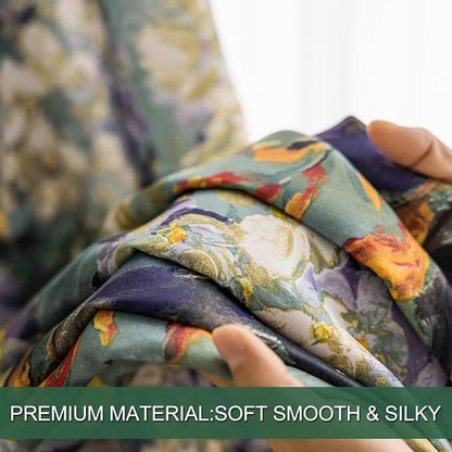 SUOUO Dark Green Vintage Floral Blackout Curtains - Image 8