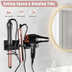 Hair Dryer Holder Wall Mounted 3in1 Hair Tool Organizer Blow Dryer Holder Bathroom Care Styling For Flat Iron,Curling Iron Matte Black