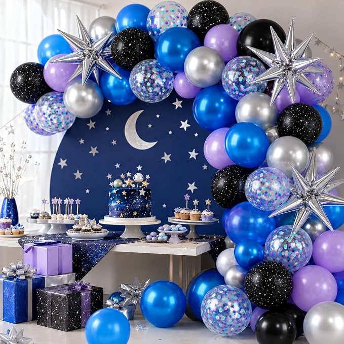 Outer Space Balloons for Kids Party Decor | 12 Inch Black Purple Galaxy Balloons - Image 7