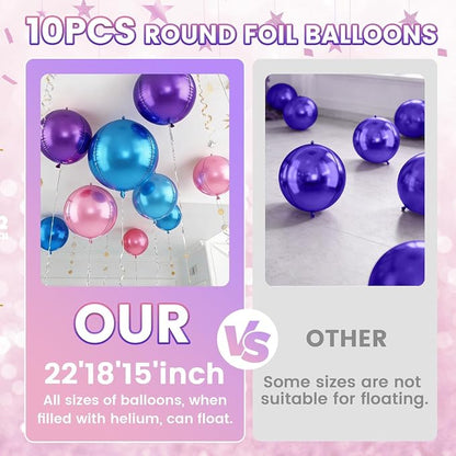 Pink Purple Blue Round Foil Balloons, Metallic Pink Purple Blue Foil Baloon - Image 5